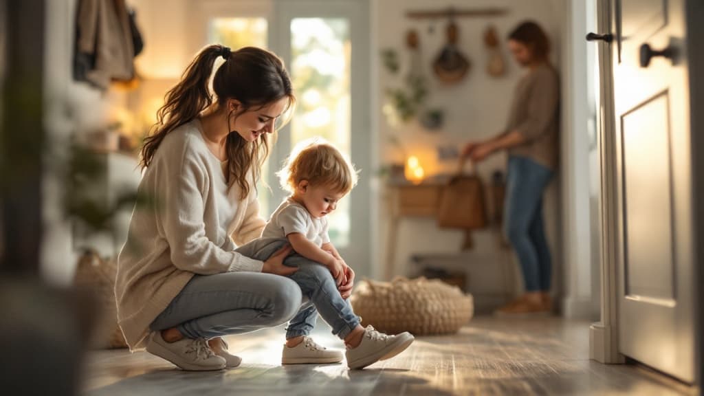 Caregivers coordinating toddler routines together